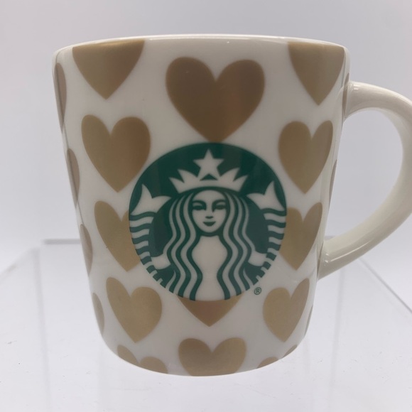 STARBUCKS Expresso Cup Mini Coffee Mug Demitasse 3 Oz 2015 Gold Hearts - Picture 1 of 8
